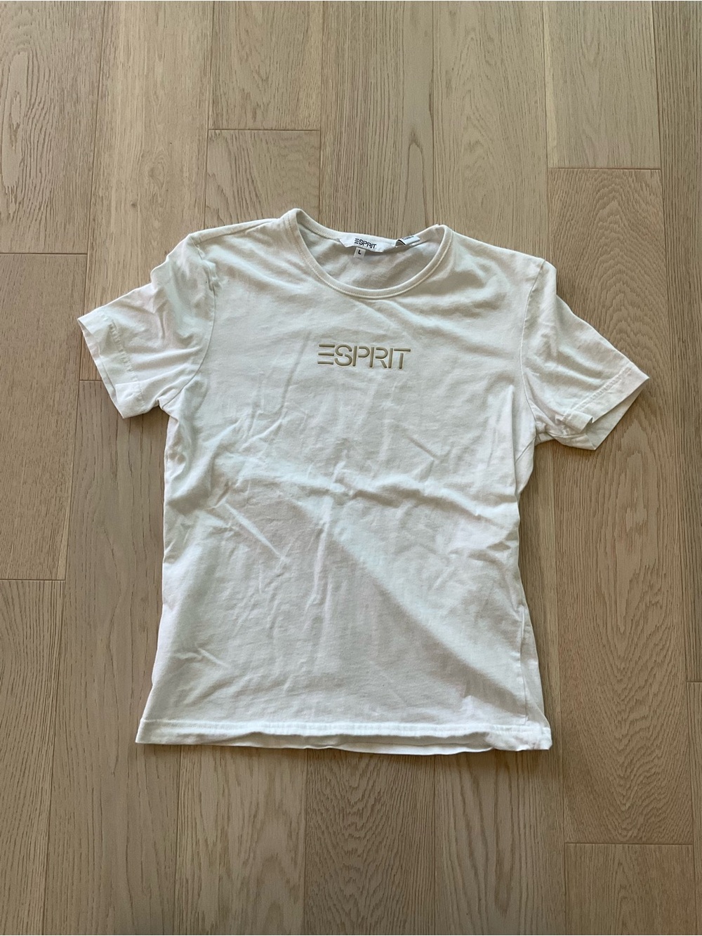 Esprit Crewneck Logo T-Shirt in Off-White - Large (Fits smaller)